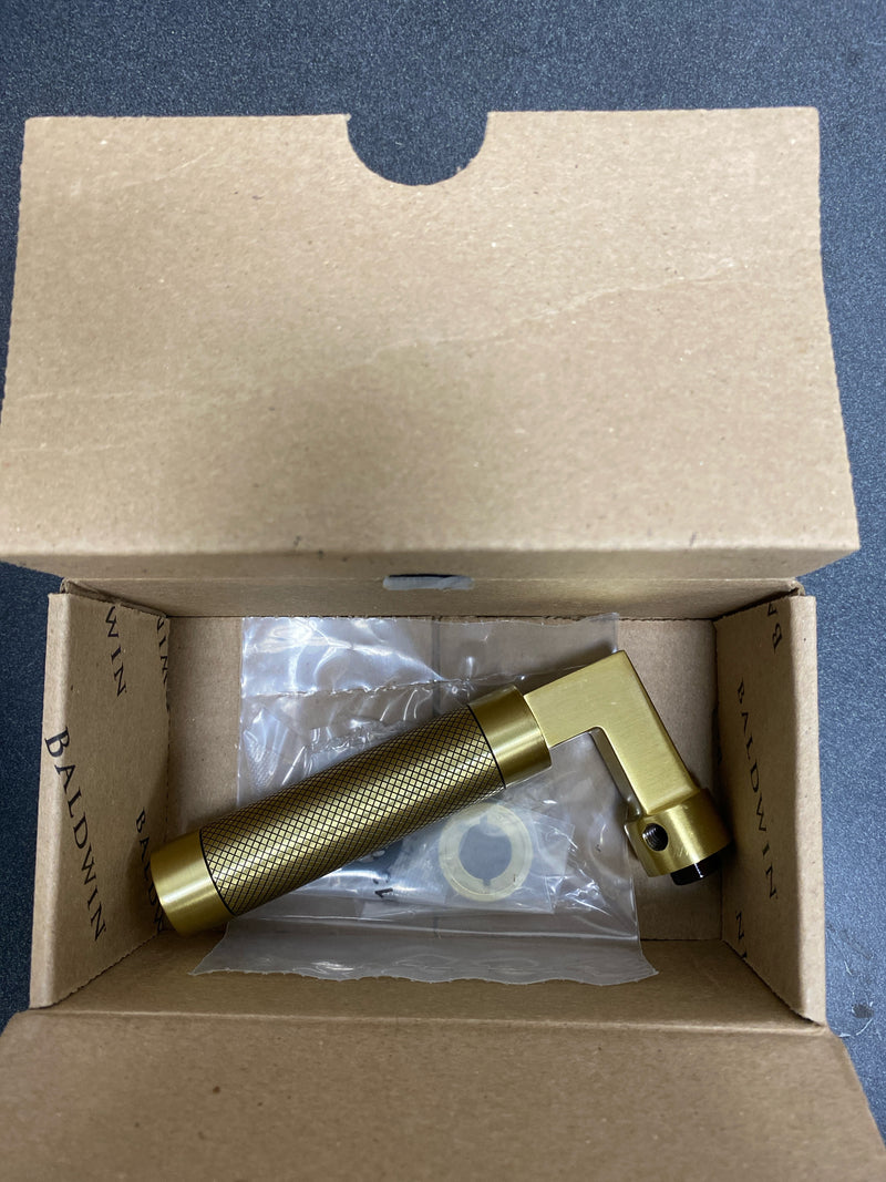 Baldwin L030060IDM L030 Gramercy Knurled Non-Turning One-Sided Dummy Door Lever with R017 Trim from the Estate Collection - Satin Brass and Brown