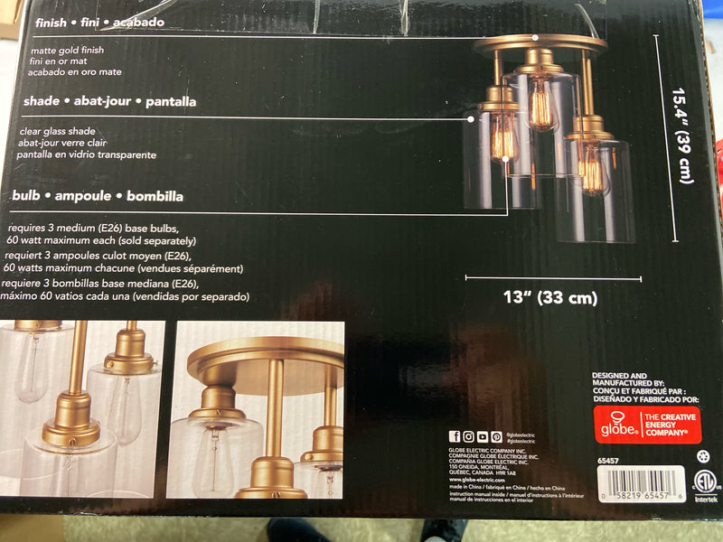 Globe Electric 65457 Annecy 3 Light 13" Wide Flush Mount Ceiling Fixture - Matte Gold