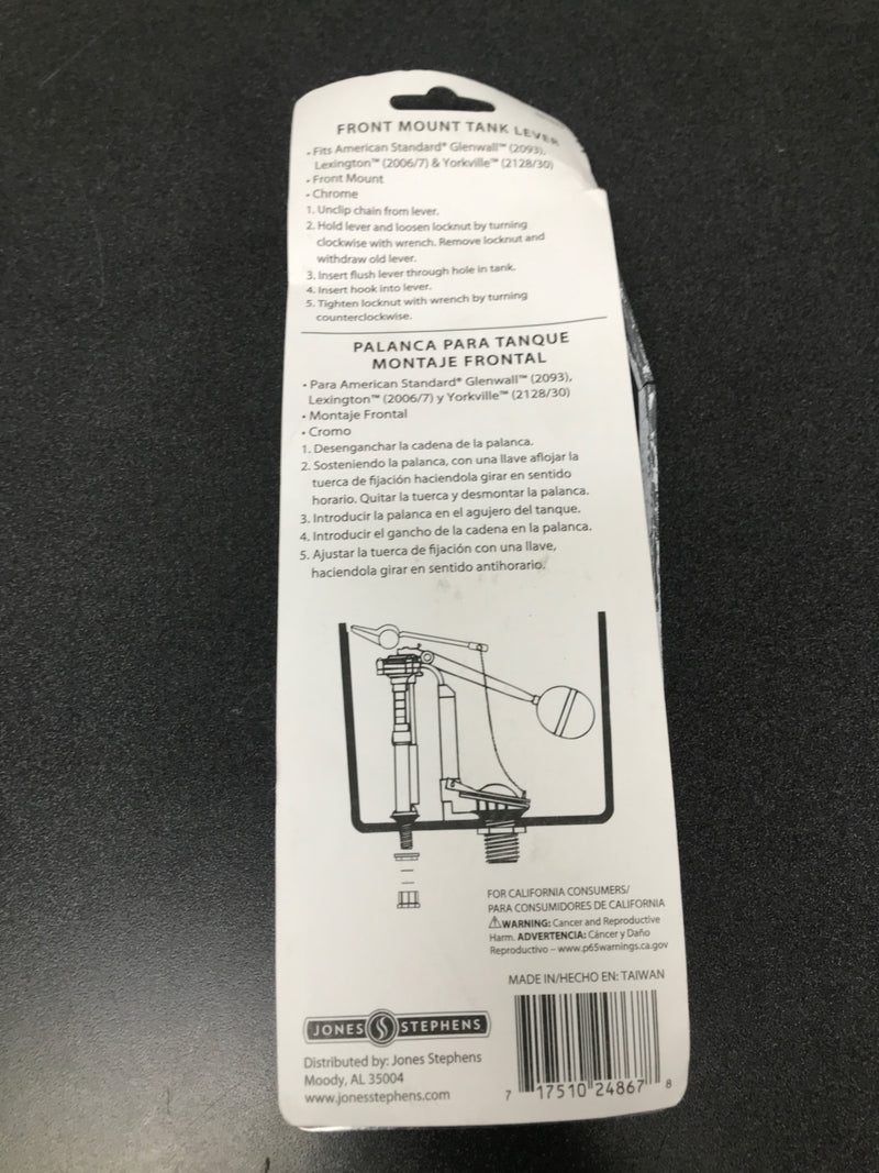 Jones Stephens JT01023 Toilet Tank Trip Lever for American Standard with Plastic Spud and Nut - Chrome