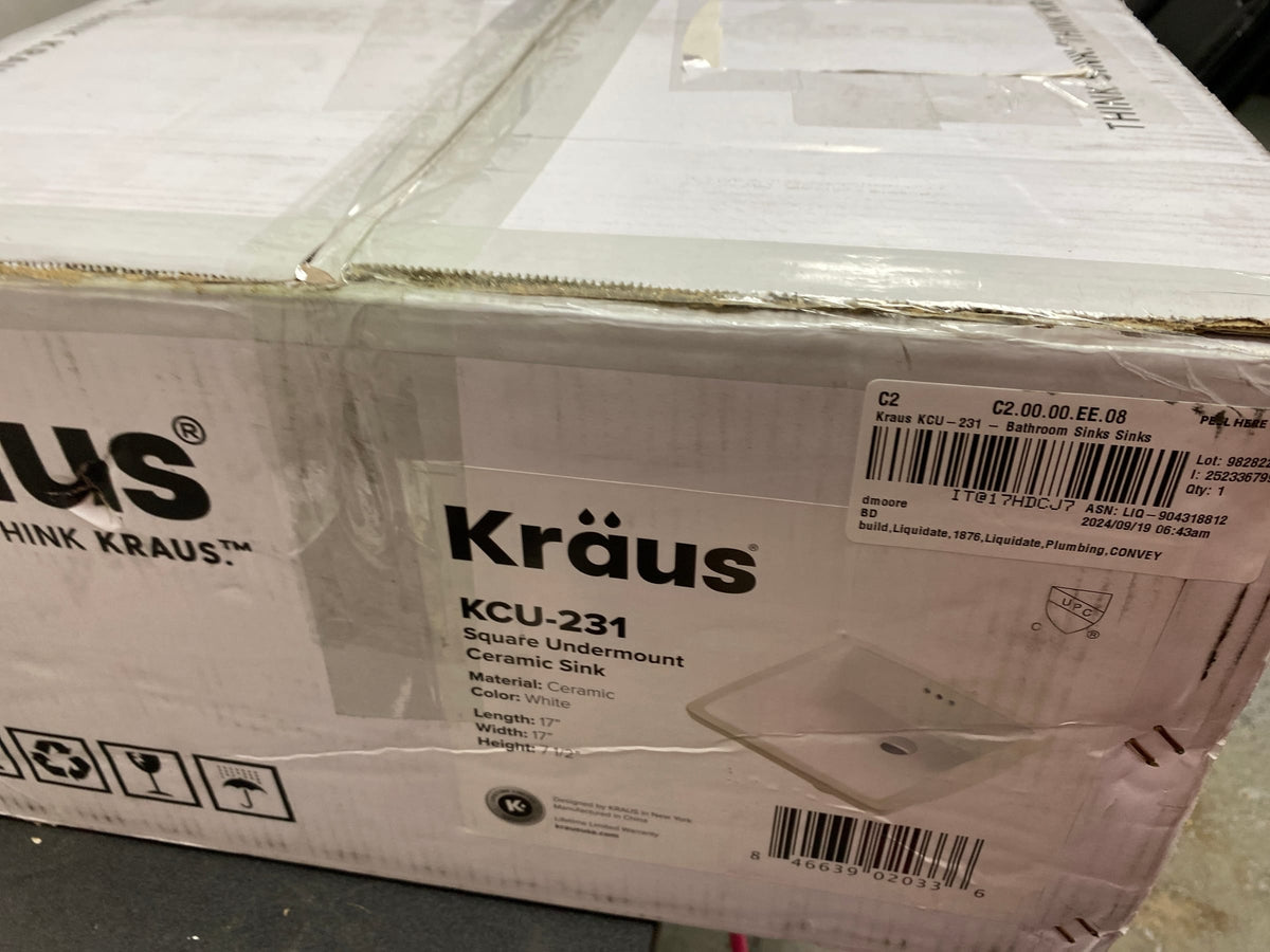 Kraus KCU-231 Elavo 17" Vitreous China Undermount Bathroom Sink with Overflow - White