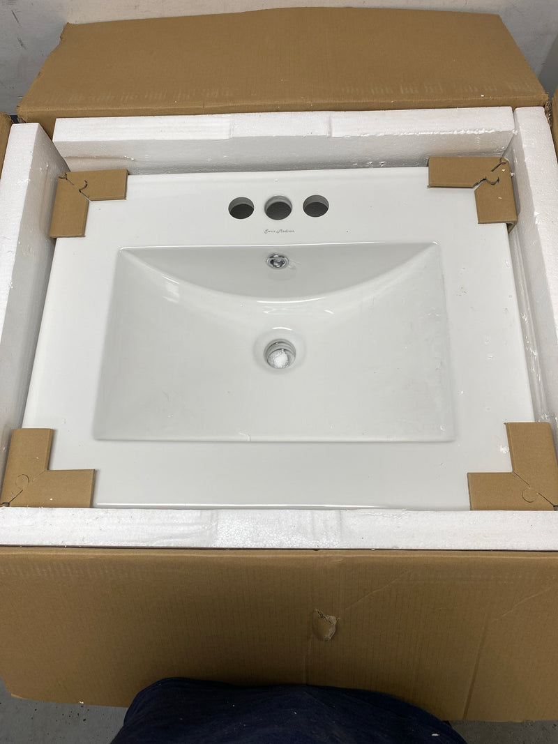 Swiss Madison SM-VT324-3 24" Rectangular Ceramic Drop In Bathroom Sink with Overflow and 3 Faucet Holes at 4" Centers - Glossy White