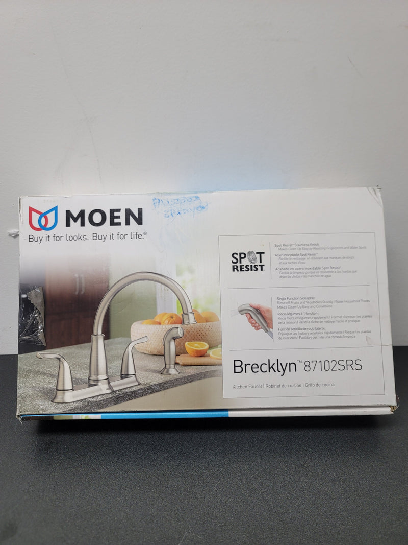 Moen 87102SRS Brecklyn 2-Handle Standard Kitchen Faucet with Side Sprayer in Spot Resist Stainless