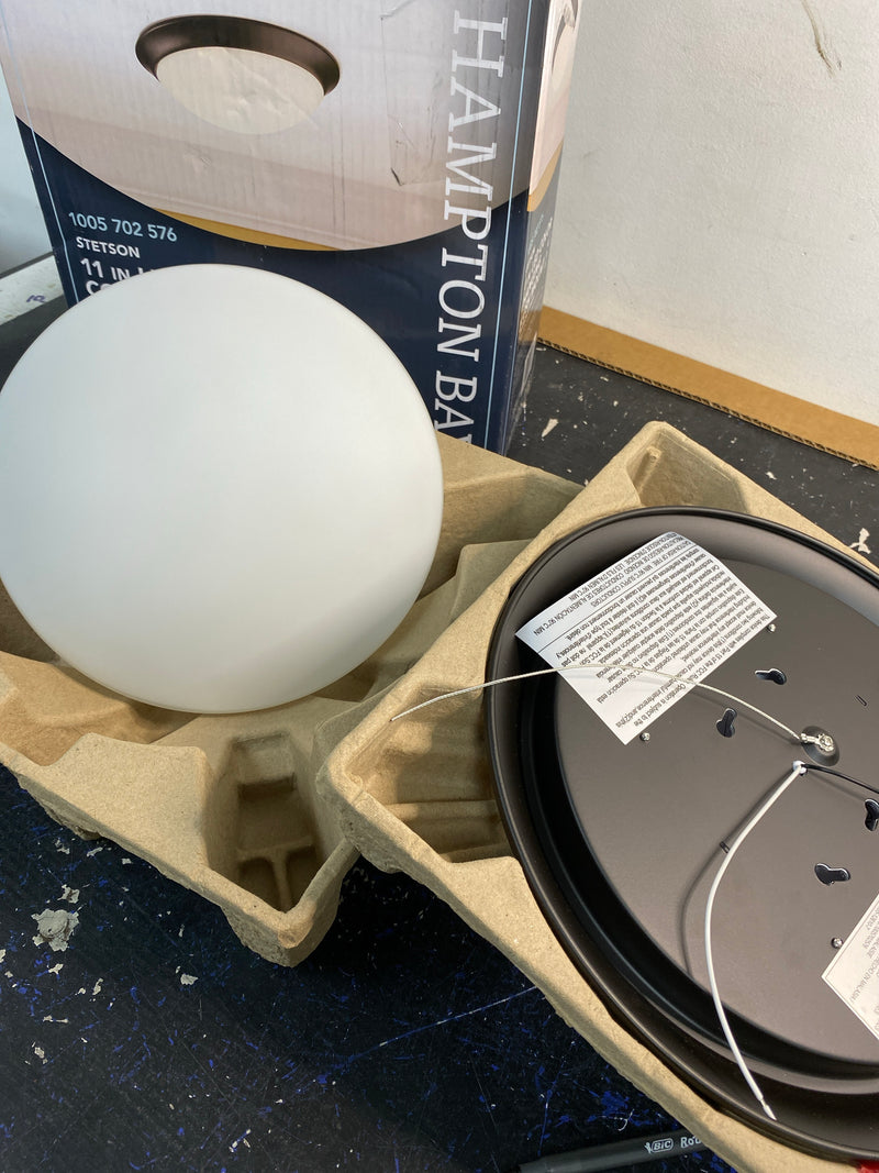 Hampton bay HB1022C-5CCT-34 Stetson 11 in. 1-Light Satin Bronze Integrated LED Selectable CCT Ceiling Flush Mount with Frosted White Glass Diffuser