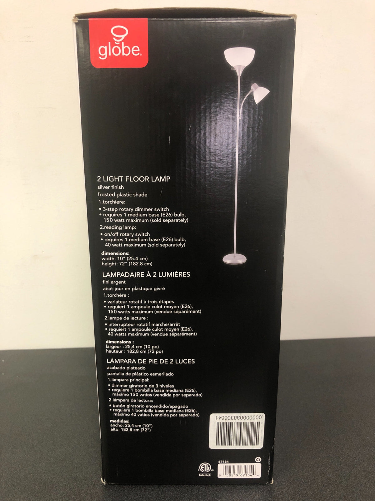 Globe Electric Delilah 72 in. Silver Torchiere Floor Lamp with Adjustable Reading Light-67134