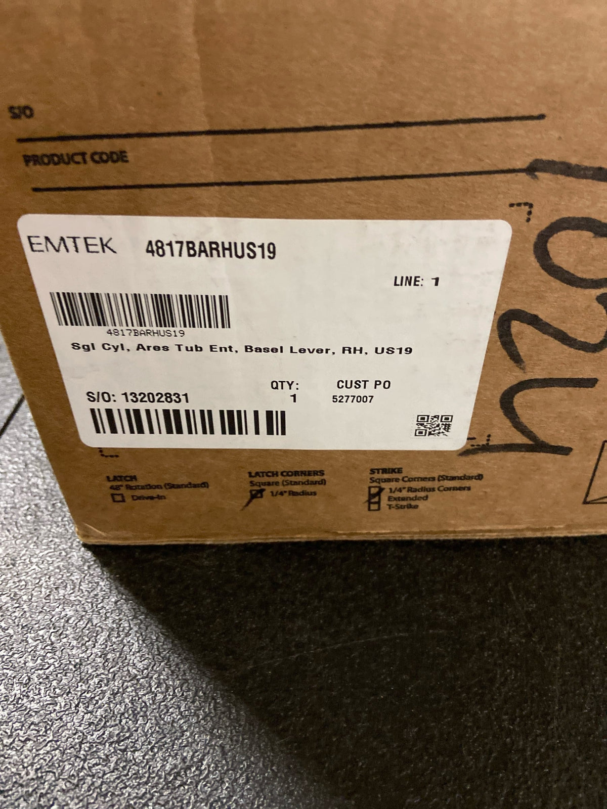 Emtek Ares Tub Flat Black Handleset 4817BAUS19RH BASSEL LEVER