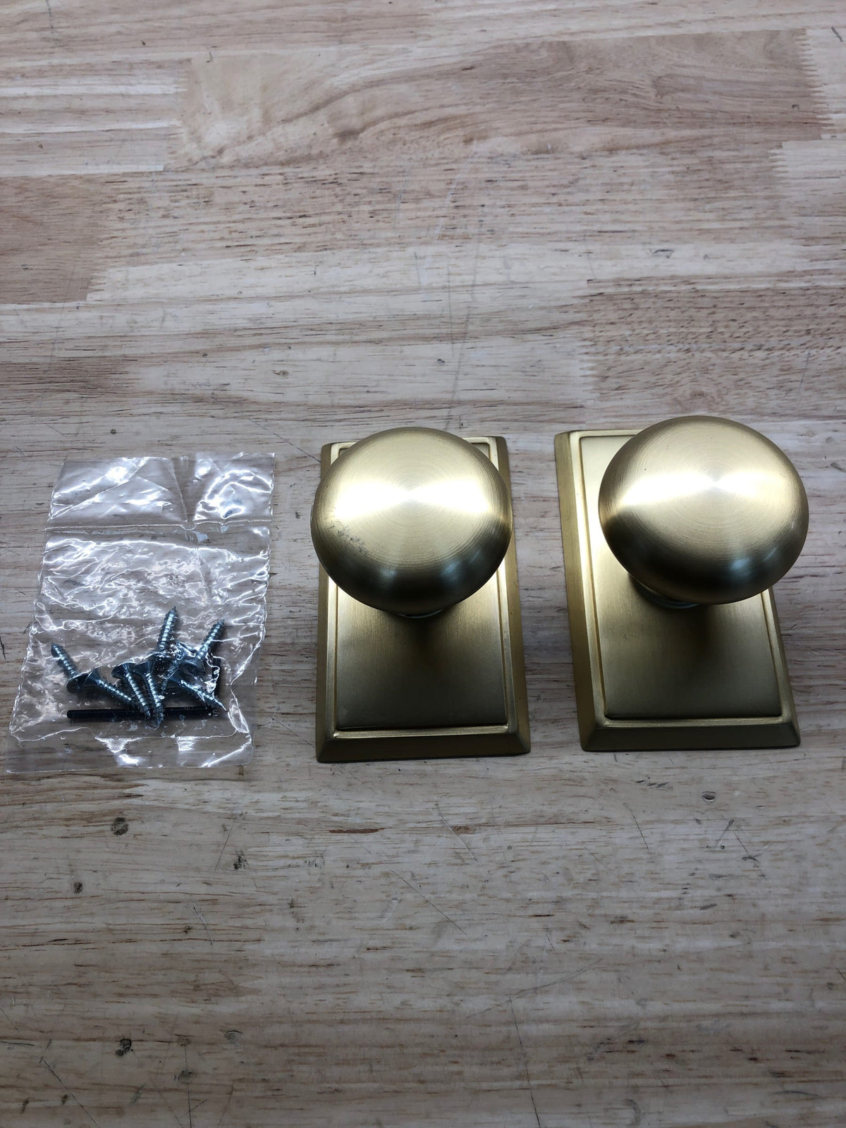 Emtek 8521PUS4 Providence Non-Turning Two-Sided Dummy Door Knob Set with Rectangular Rose from the Brass Classic Collection - Satin Brass