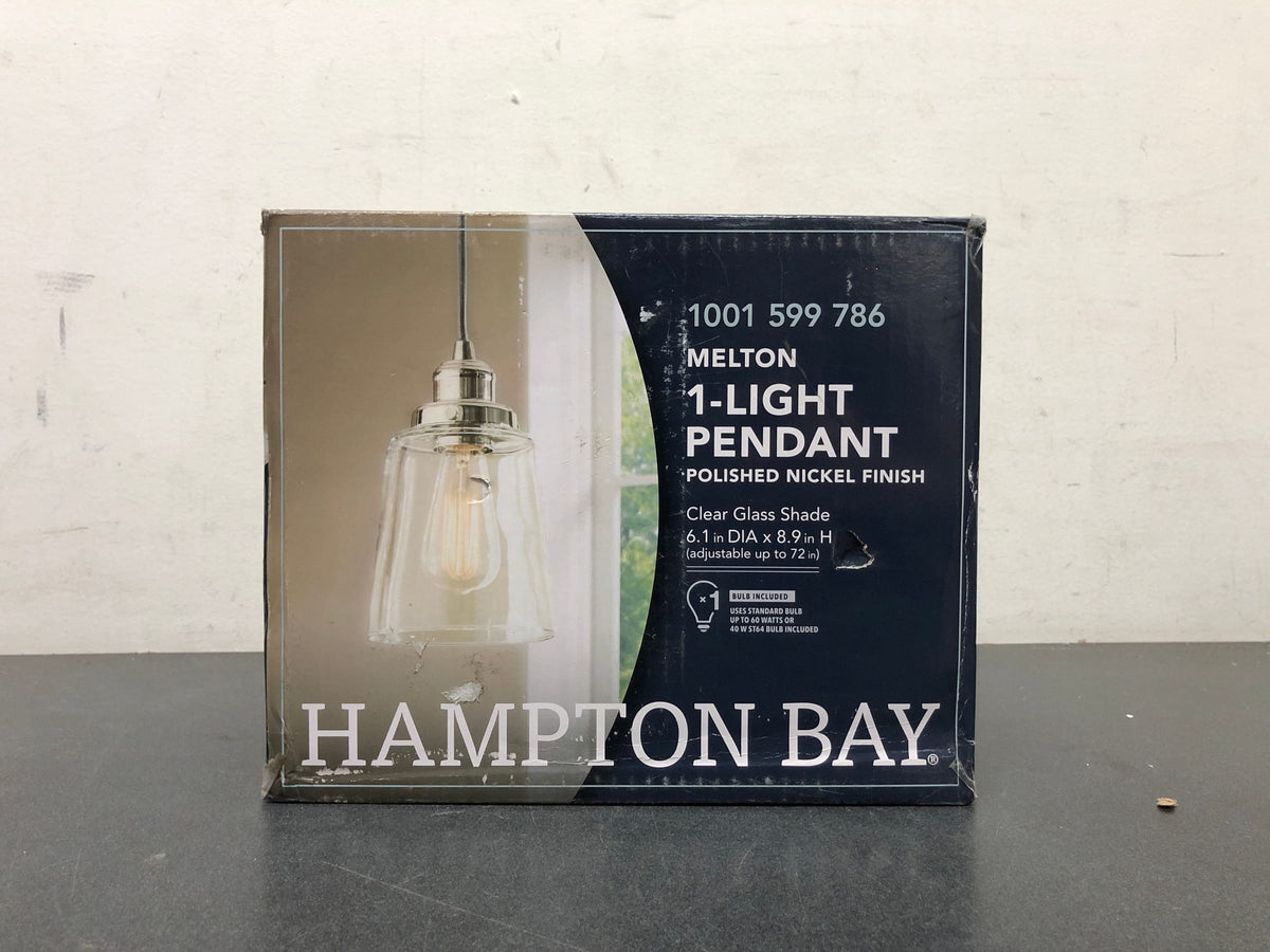 Hampton Bay Melton 1-Light Polished Nickel Pendant with Clear Glass Shade