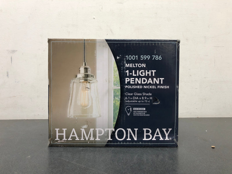 Hampton Bay Melton 1-Light Polished Nickel Pendant with Clear Glass Shade