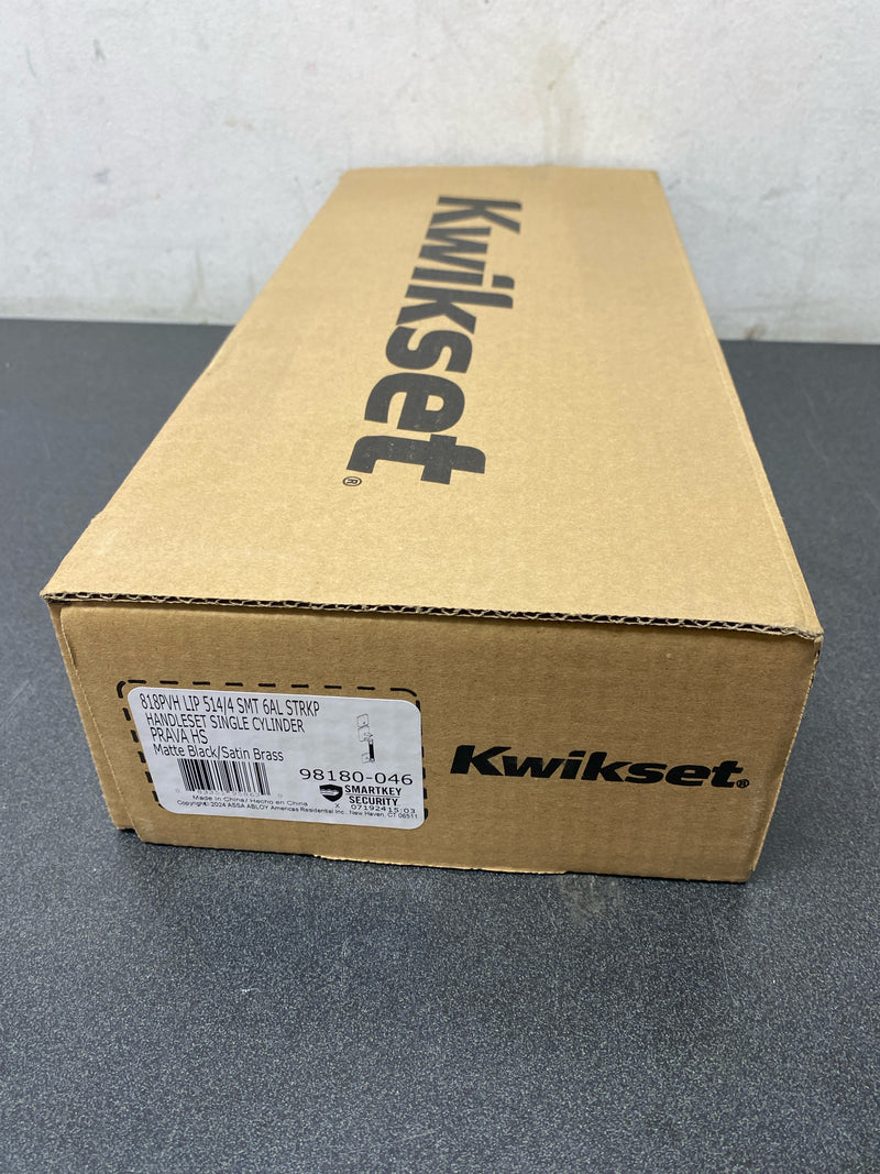 Kwikset 818PVHLIP-S.STRKP Prava Sectional Single Cylinder Keyed Entry Exterior Pack Handleset with SmartKey - Matte Black/Satin Brass