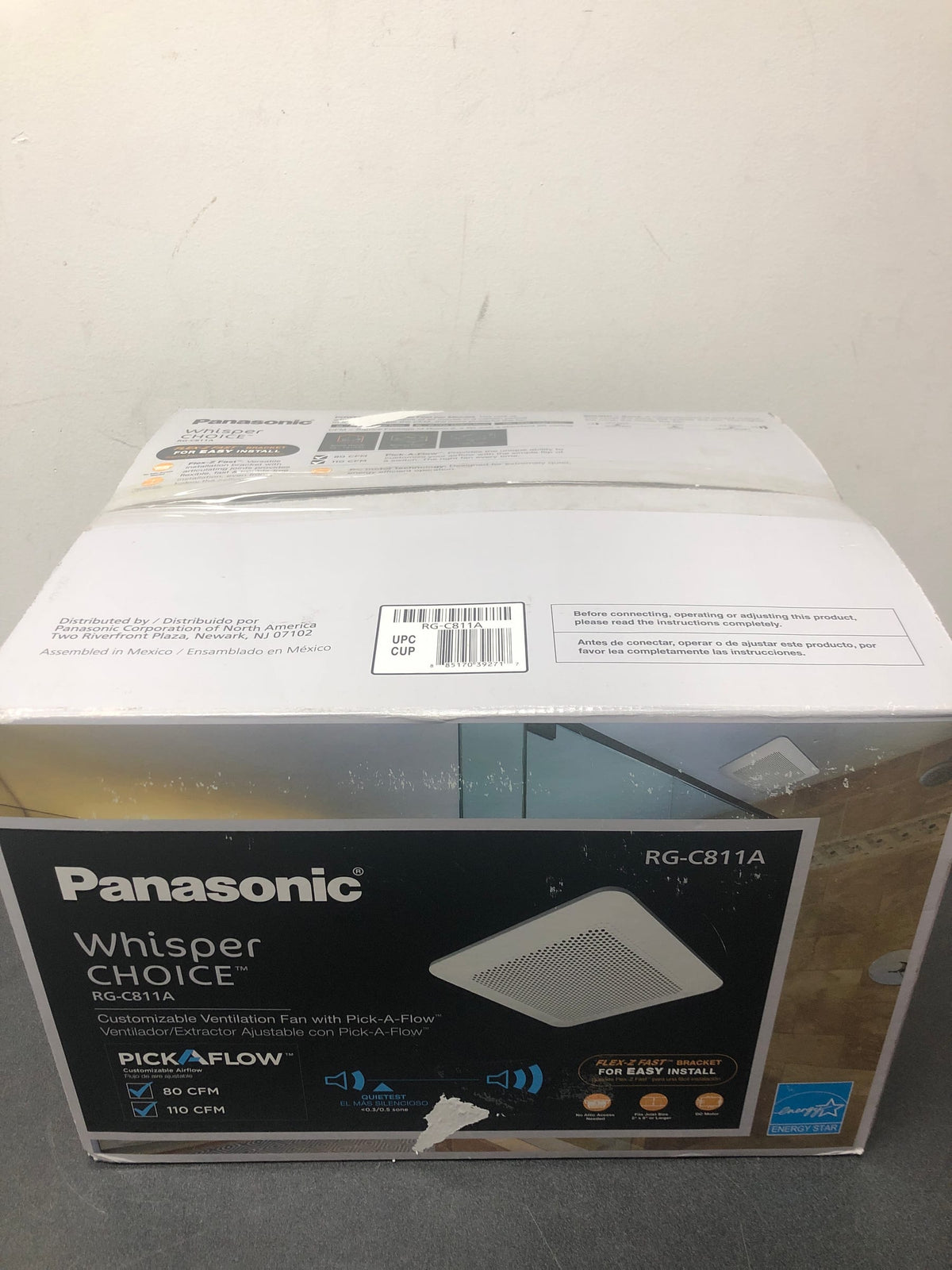 Panasonic RG-C811A Whisper Choice DC Pick-A-Flow 80/110 CFM Ceiling Bathroom Exhaust Fan with Flex-Z Fast Bracket