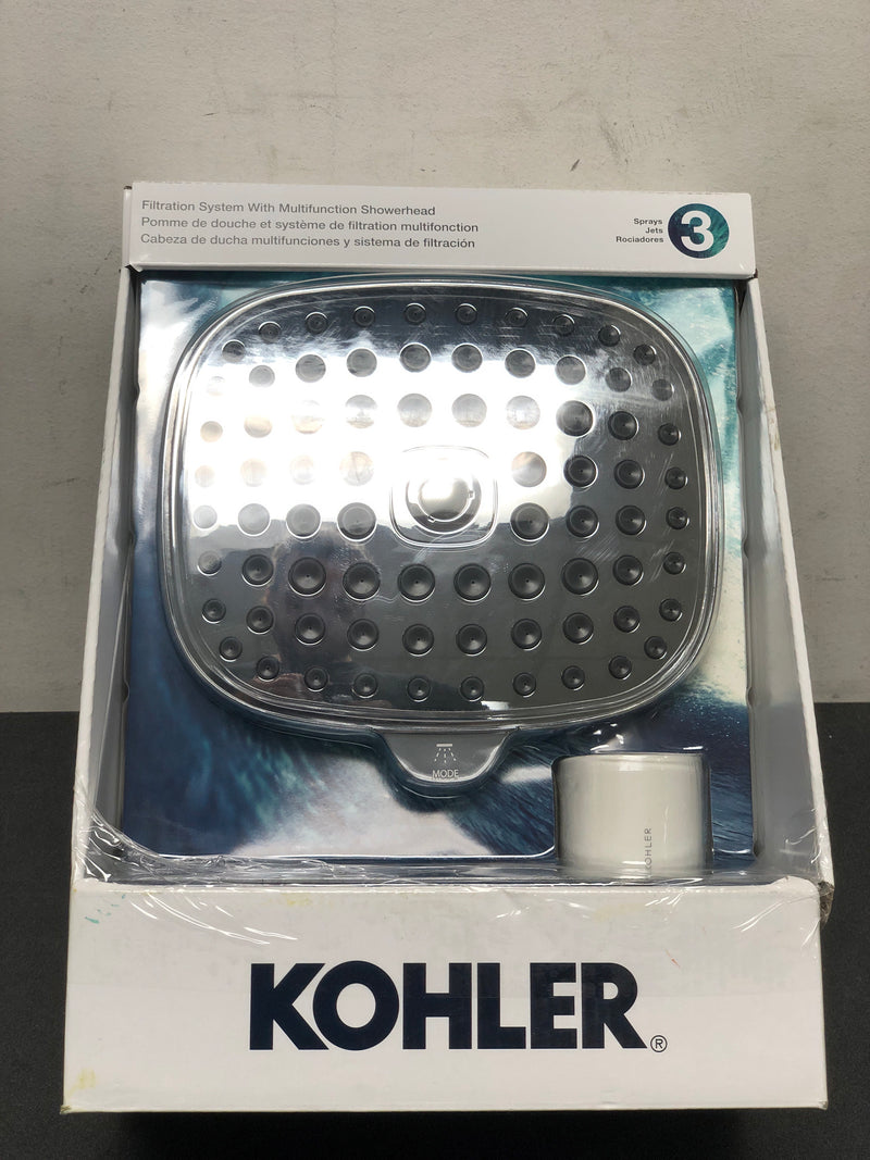 Kohler K-R24670-G-CP Aquifer 3-Spray Patterns 1.75 GPM 8.8625 in. Wall-Mount Fixed Shower Head with Filtration System in Polished Chrome