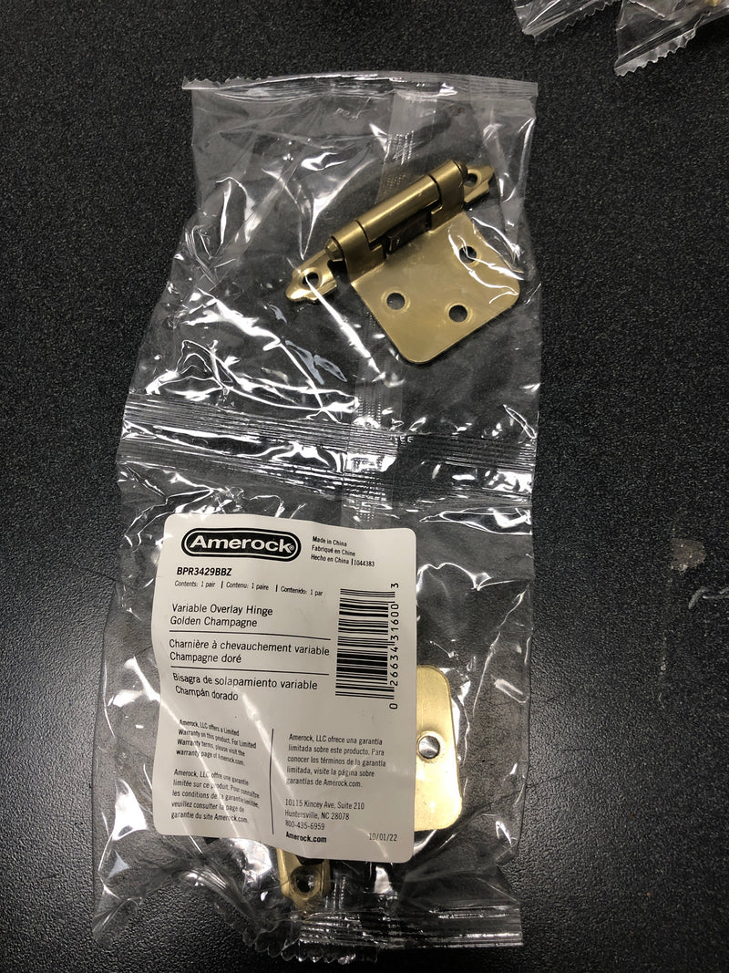 Amerock BPR3429BBZ Functional Hardware Variable Overlay Surface Mount Cabinet Door Hinge with 105 Degree Opening Angle and Self Close Function - Pair - Golden Champagne