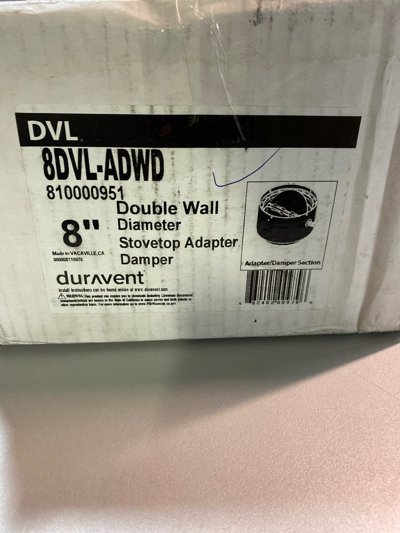 DuraVent 8DVL-ADWD 8" Inner Diameter - DVL Stove Pipe - Double Wall - Adapter with Damper - Black