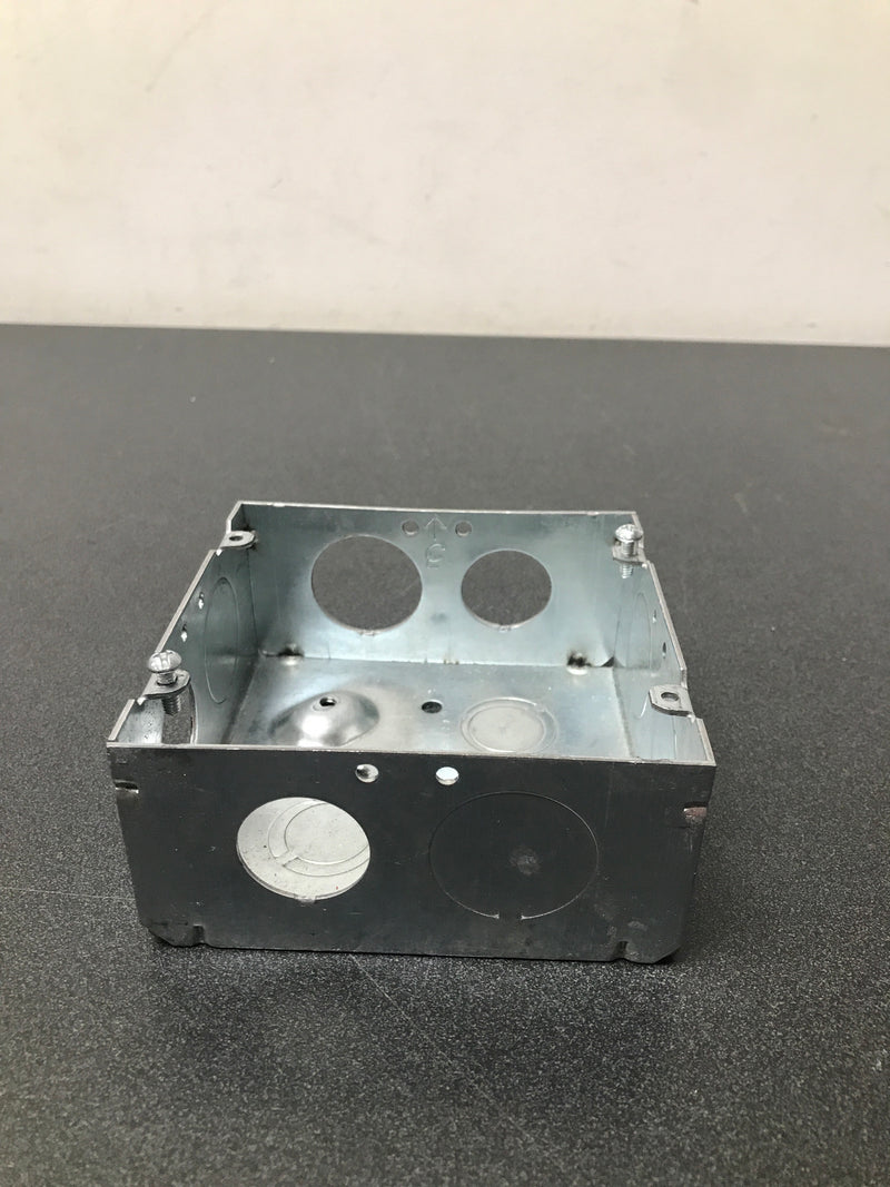 Raco 8265 4-11/16 in. W x 2-1/8 in. D 2-Gang Welded Square Box with One 1/2 in. KO, Four 3/4 in. KO's, Three TKO's, Raised Ground
