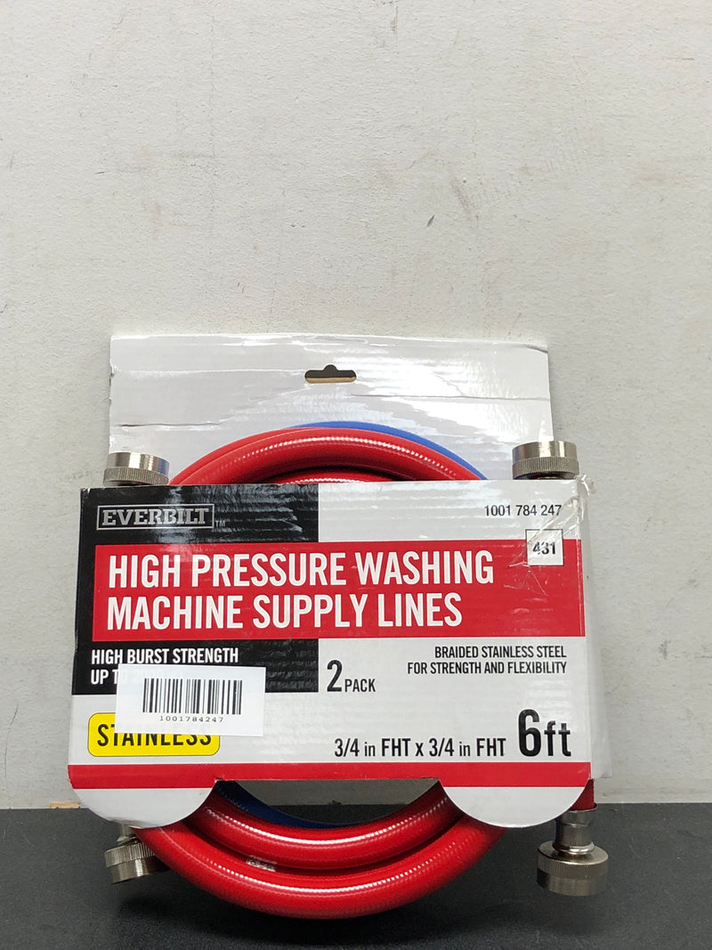 Everbilt HRBFIL06B 3/4 in. FHT x 3/4 in. FHT x 72 in. High Burst Washing Machine Fill Hose Pair