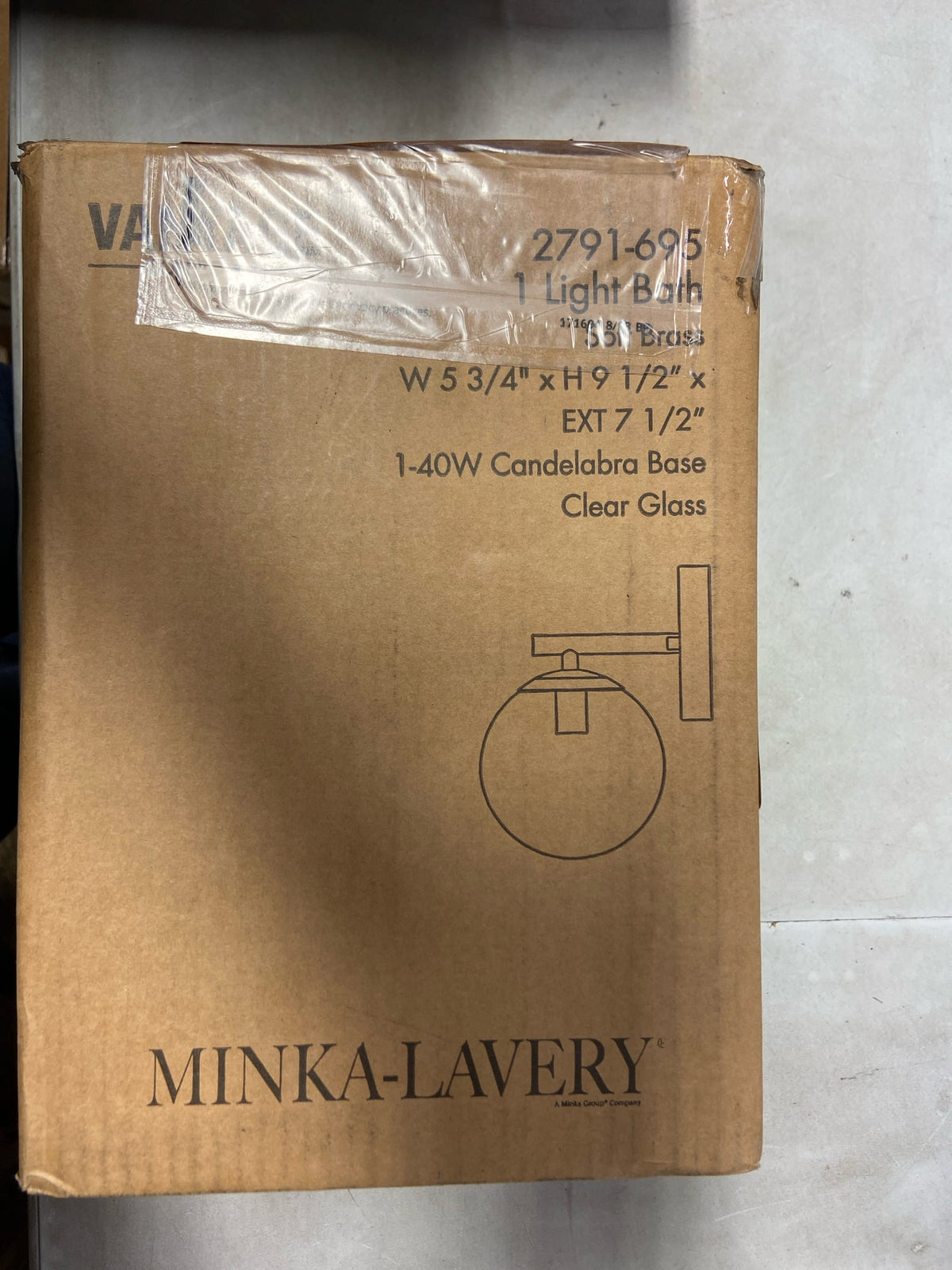 Minka Lavery 2791-695 Auresa Clear Glass Globe Wall Sconce Light, 1-Light 40 Watt, 9"H x 6"W, Soft Brass