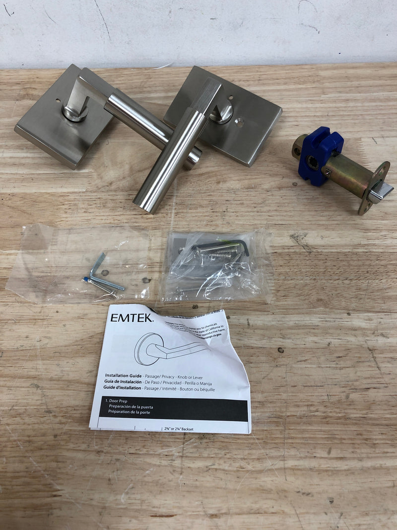 Emtek 5212HECUS15LH Hercules Left Handed Privacy Door Lever Set with Modern Rectangular Rose from the Brass Modern Collection - Satin Nickel