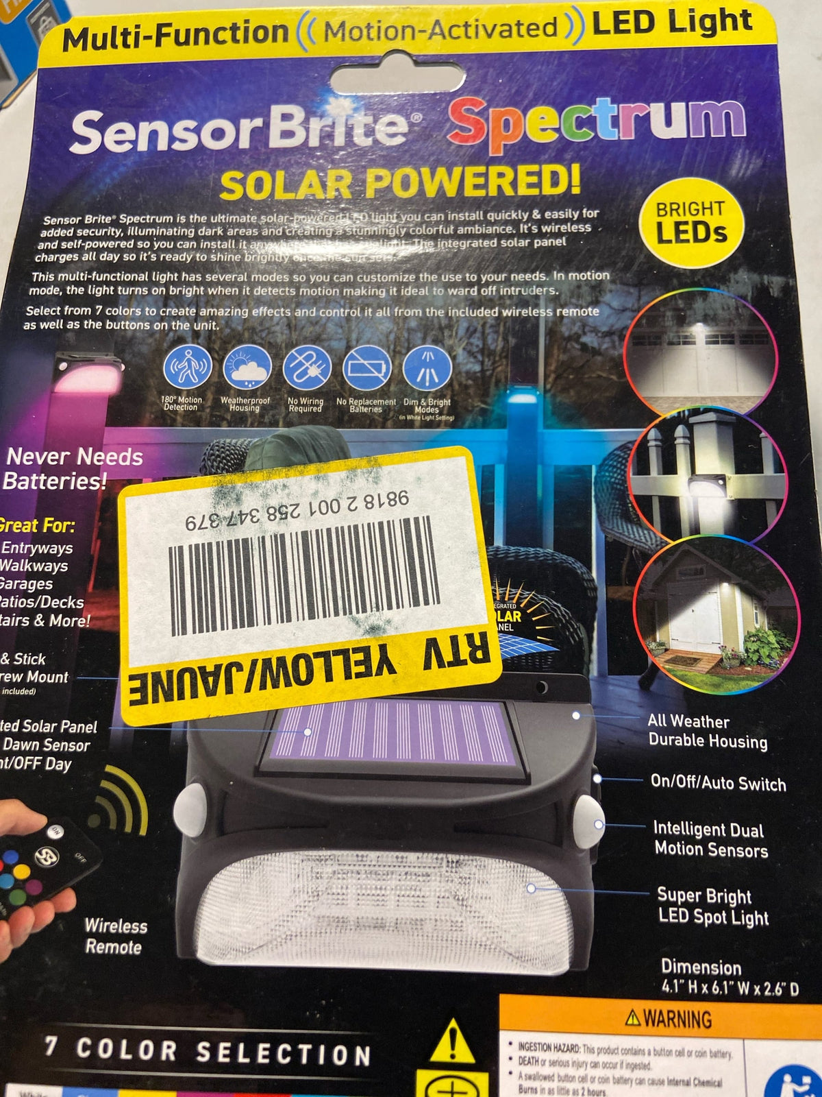 Sensor brite SBSP-QP36 4.44-Watt Equivalent Integrated LED Black Color Changing Solar Motion Sensing Area Light