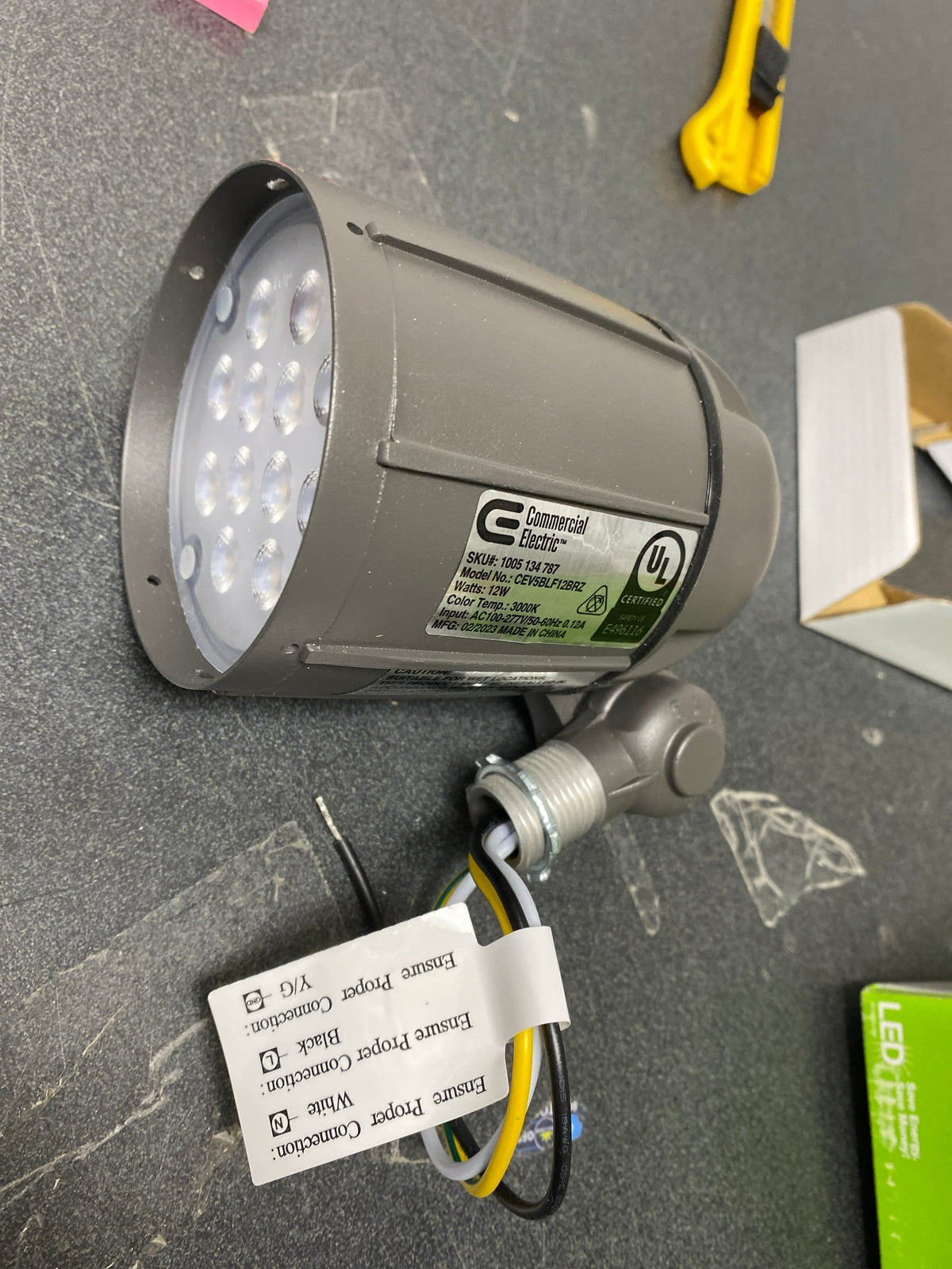Commercial electric CEV5BLF12BRZ 12W Line Voltage Bronze Integrated Outdoor LED Bullet Flood Light and Adjustable Mounting Bracket for Landscape Lighting
