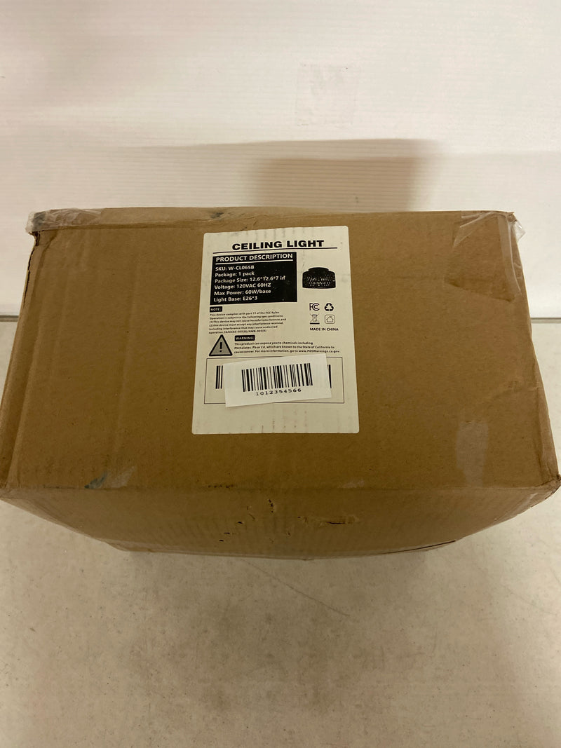 Briignite HR-CL06501BA-11 11.8 in.3-Light Black Flush Mount Ceiling Light with Hand-Woven Cage Shade for Hallway Bedroom