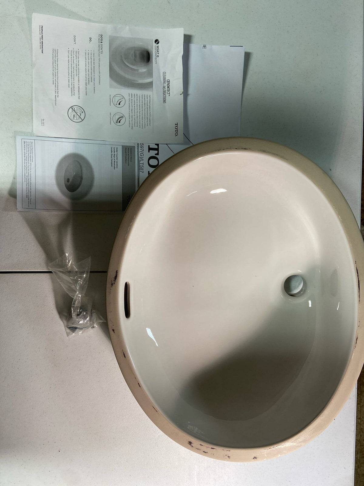 TOTO LT597G#01 Dantesca 19" Undermount Bathroom Sink with Overflow and CeFiONtect Ceramic Glaze - Cotton