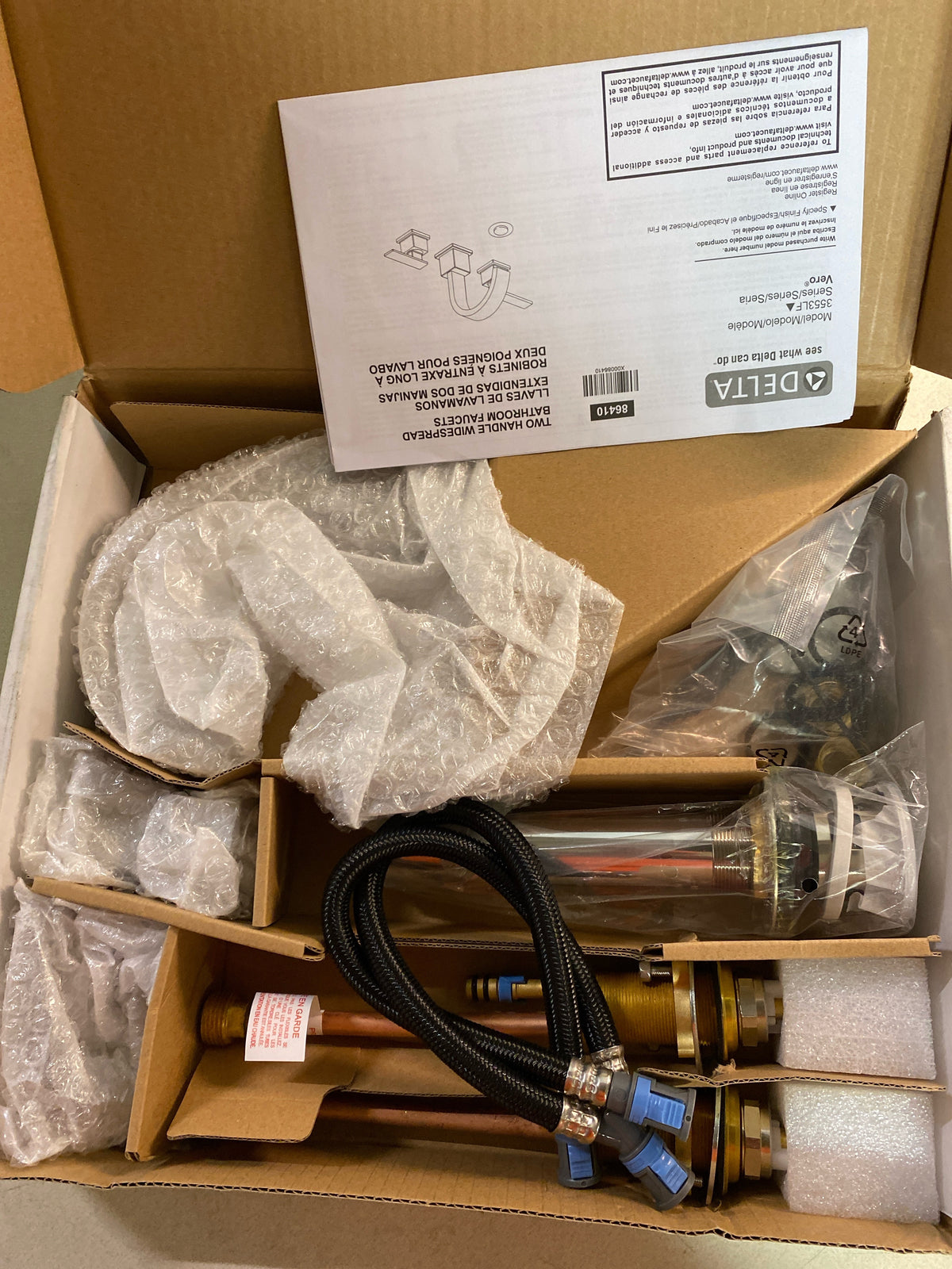 Delta 3553LF-SS Vero Widespread Bathroom Faucet with Pop-Up Drain Assembly - Includes - Brilliance Stainless
