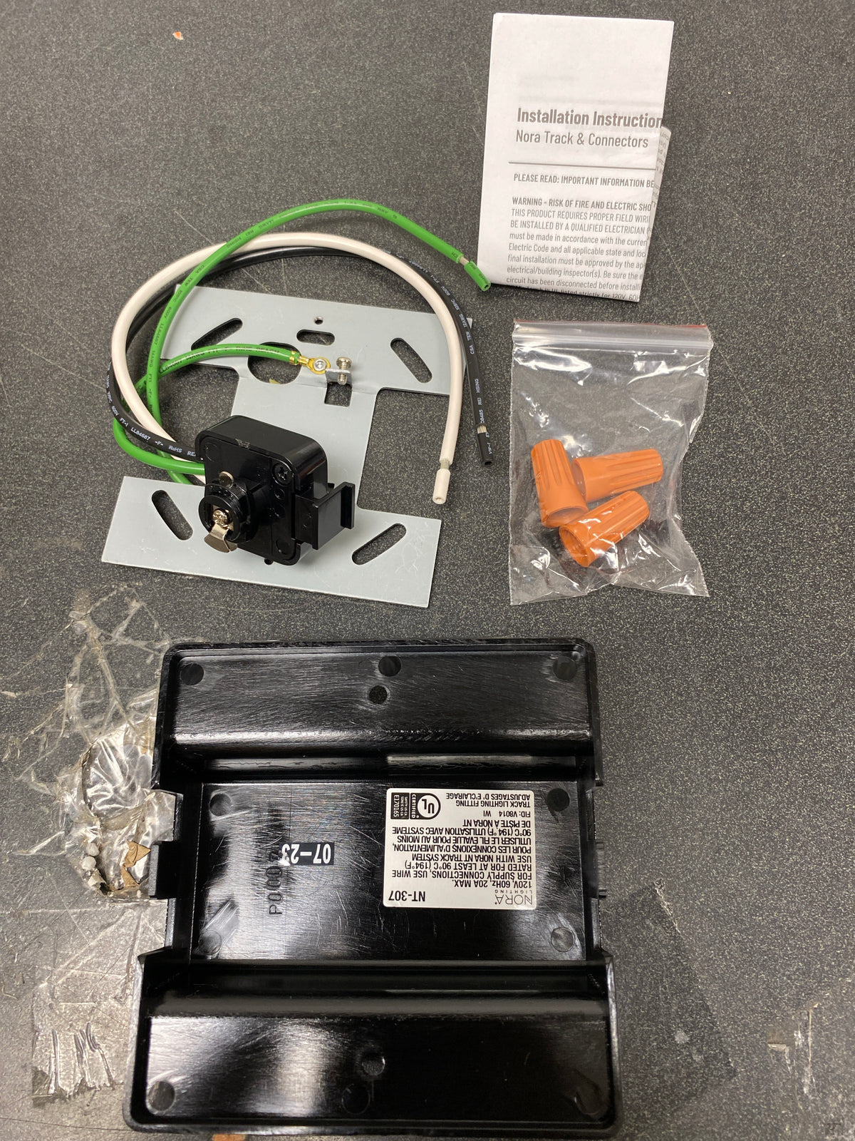 Nora Track Light NT-307B - Black - Floating Canopy Feed - Single Circuit - Compatible with Halo Track