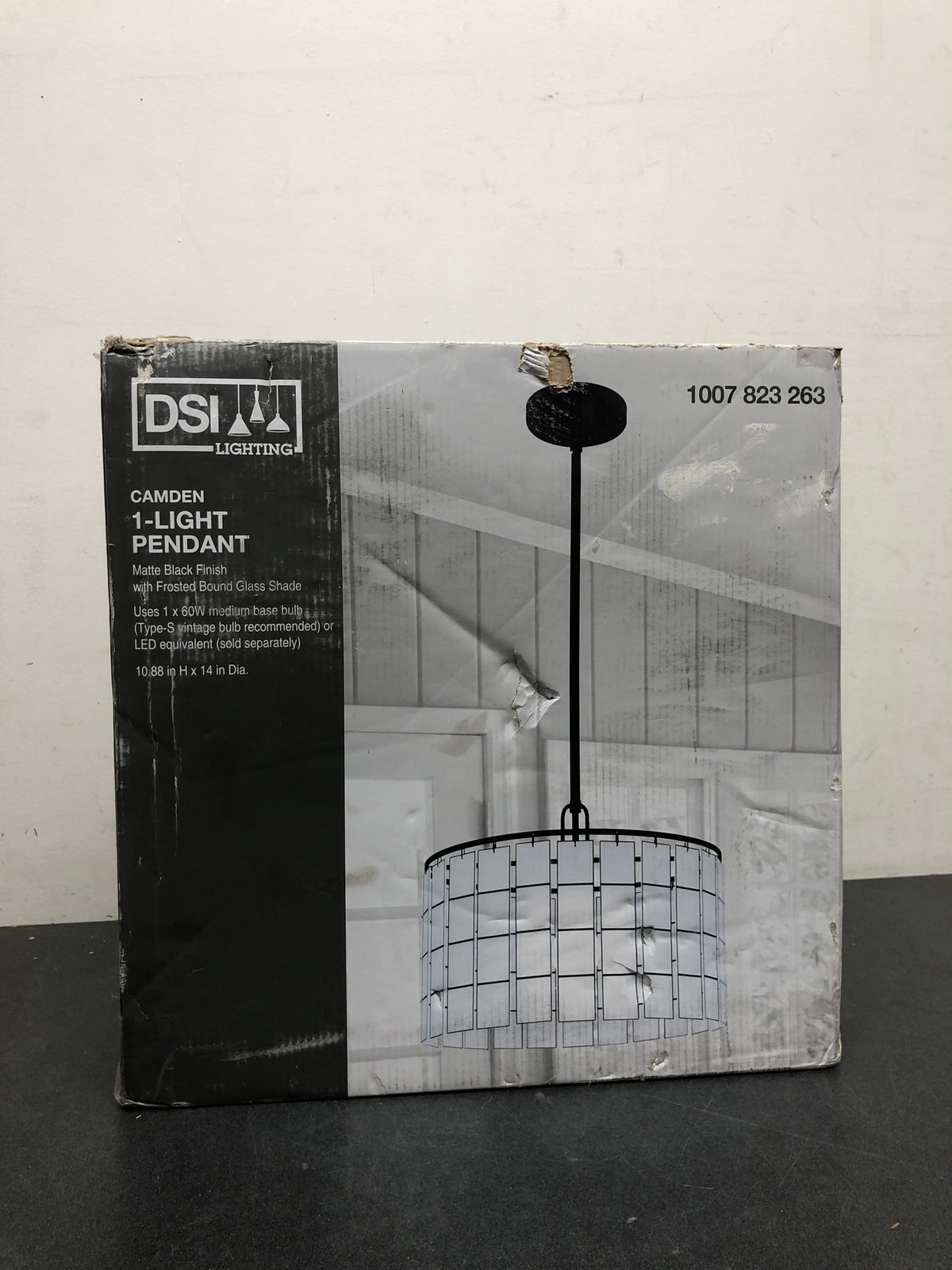 Dsi lighting HD6472D Camden 1-Light Matte Black Pendant with Frosted Bound Glass Shade