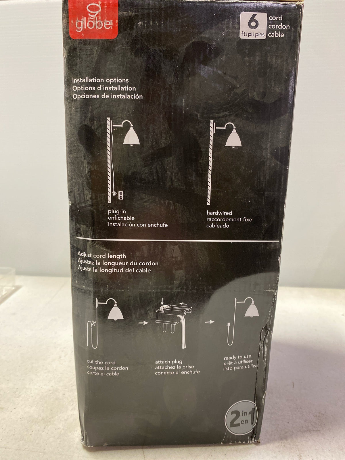 Allen 1-Light Plug-In or Hardwire Wall Sconce, Chrome, 6-Foot Gray Fabric Cord