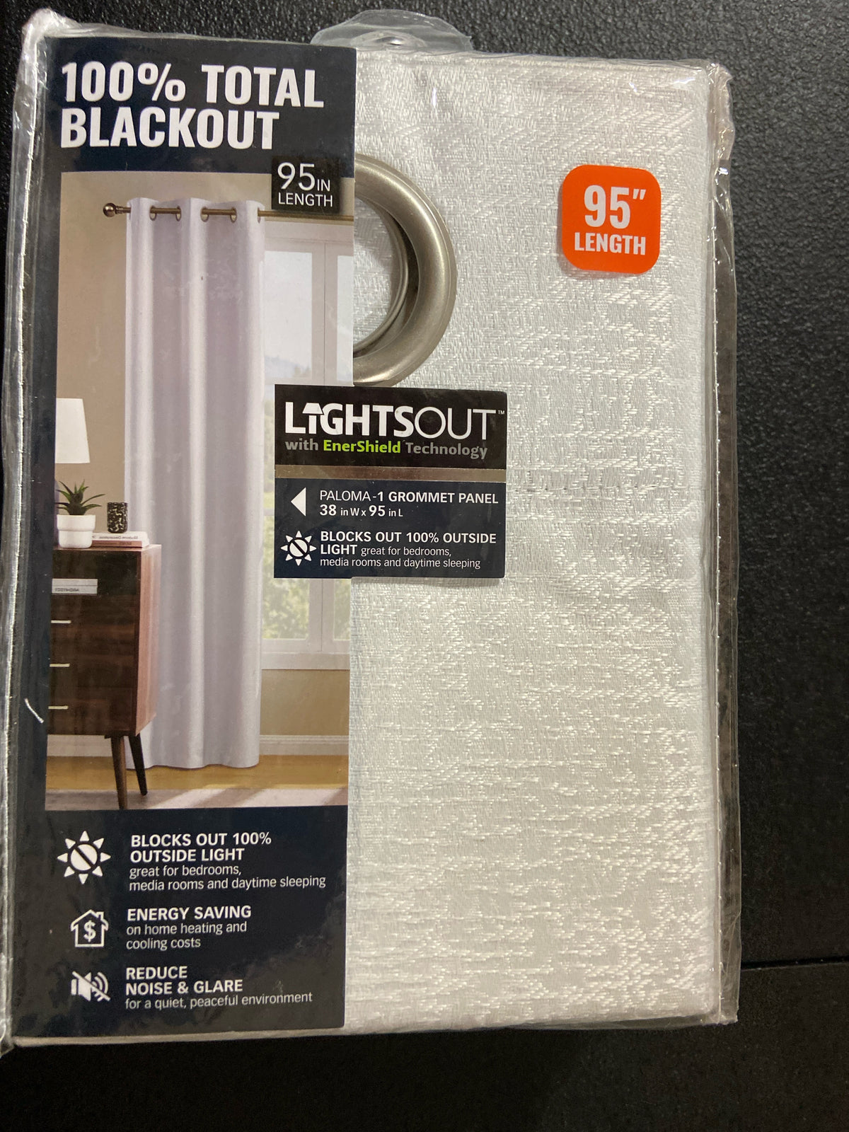 Lightsout with enershield technology HDPALOMA-100-470 Paloma White 38 in. W x 95 in. L Grommet 100% Blackout Curtain (Single Panel)