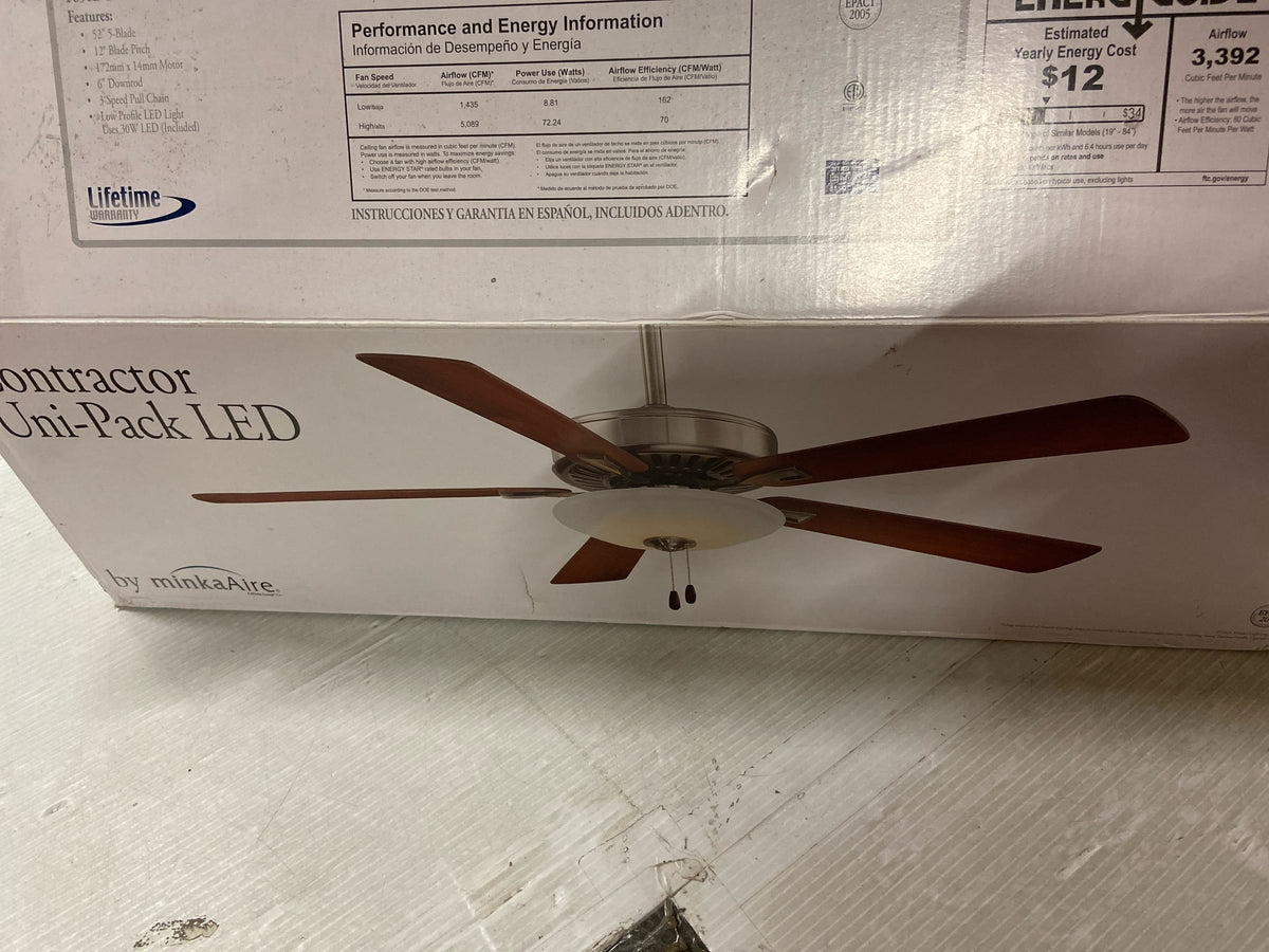 MinkaAire F656L-BNK Contractor Uni-Pack 52" 5 Blade LED Indoor Ceiling Fan - Burnished Nickel