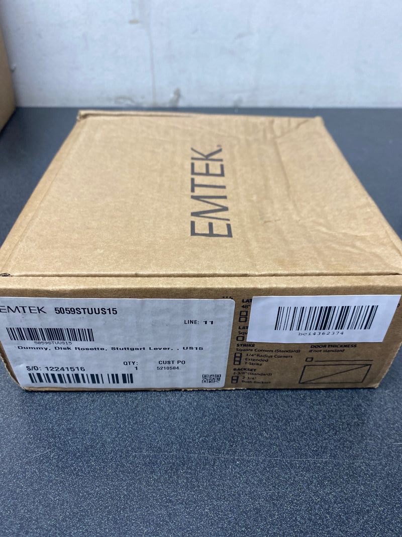 Emtek 5050STUUS15RH Stuttgart Right Handed Non-Turning Two-Sided Dummy Door Lever Set with Square Rose from the Brass Modern Collection - Satin Nickel