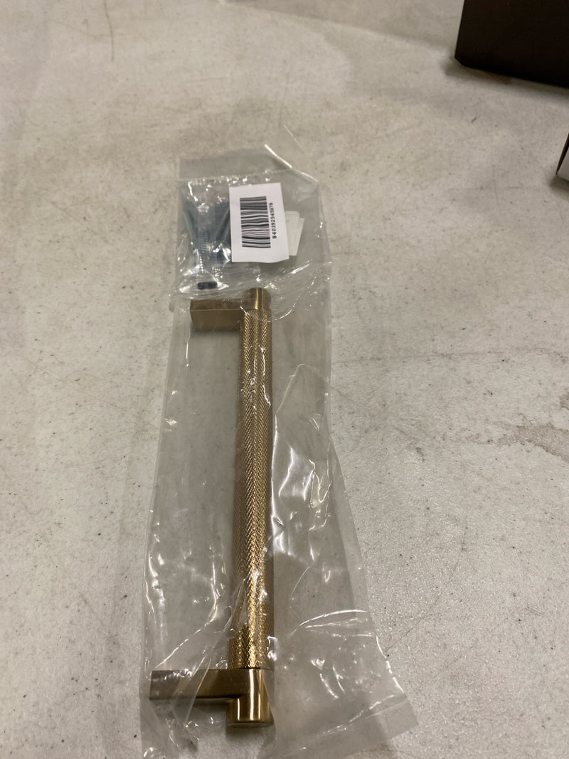 Emtek 84055.RECUS4.KNUS4 Knurled 6 Inch Center to Center Bar Cabinet Pull with Rectangular Stem from the SELECT Collection - Satin Brass / Satin Brass Stem