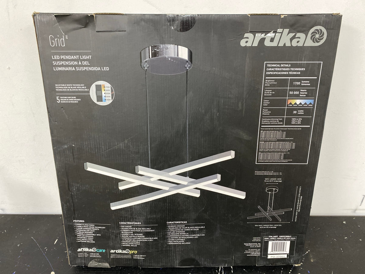 Artika PDT-GD5C-HD2CR Grid 30-Watt 1 Light Chrome Modern 5 CCT Integrated LED Pendant Light Fixture for Dining Room or Kitchen