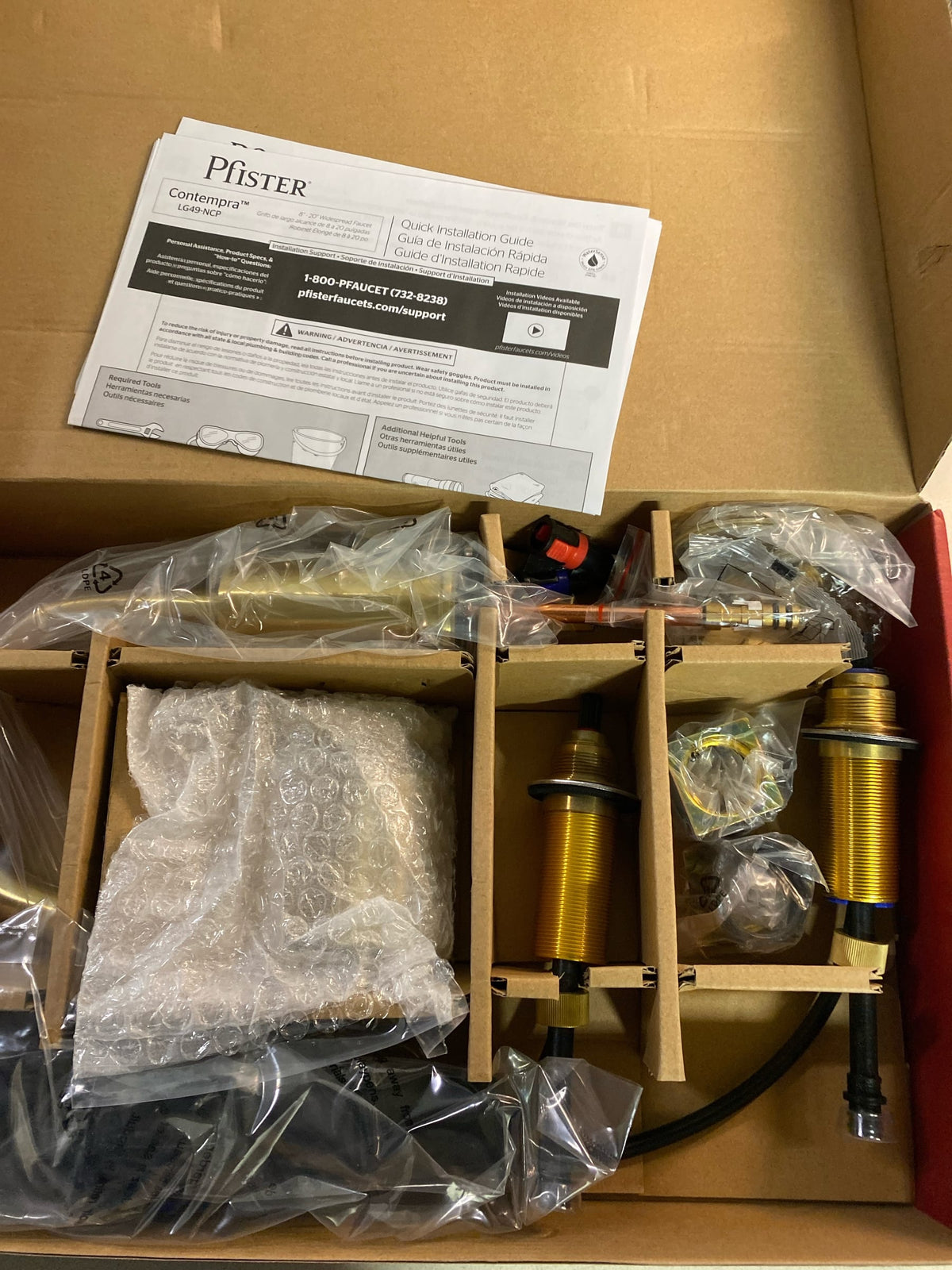 Pfister LG49-NCPBG Contempra 1.2 GPM Widespread Bathroom Faucet with Pforever Seal, Pfast Connect, and Push and Seal Technologies - Includes Pop-Up Drain Assembly - Brushed Gold