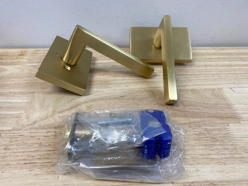 Emtek 5212HLOUS4LH Helios Left Handed Privacy Door Lever Set with Modern Rectangular Rose - Satin Brass