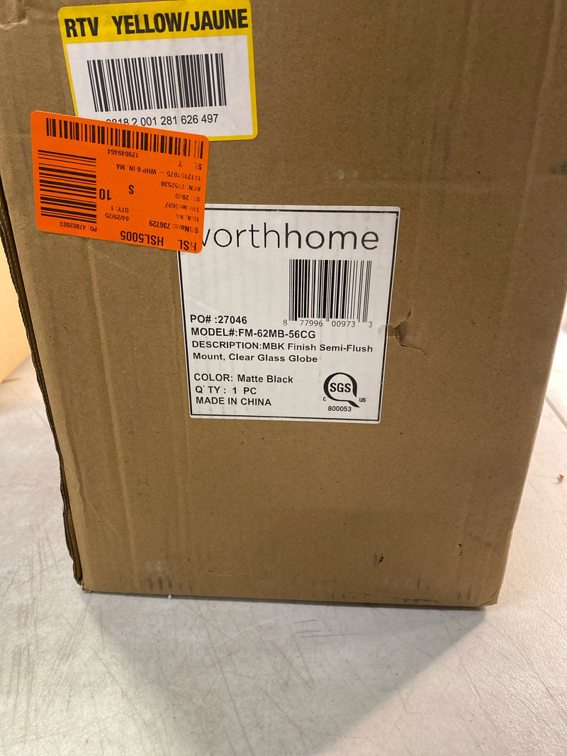 Worth home products FM-62MB-56CG WHP 6 in. Matte Black Recessed Light Semi-Flush Can Conversion Kit with Clear Glass Globe Shade