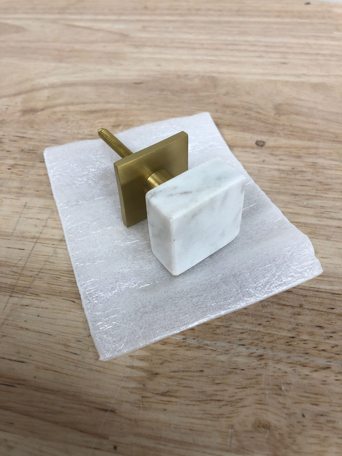 Signature Hardware 484112 Jarek 1-1/4 Inch Diameter Square Cabinet Knob - White Marble / Satin Brass