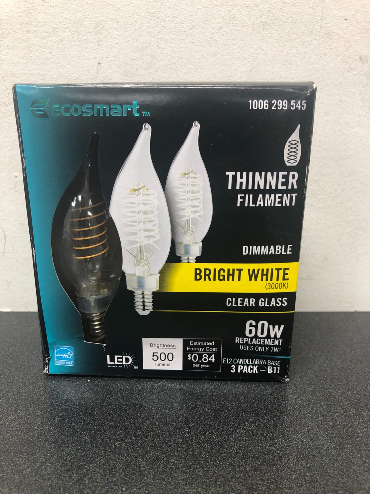 Ecosmart BA11C7E12830S 60-Watt Equivalent BA11 Dimmable E12 Candelabra Fine Bendy Filament LED Vintage Edison Light Bulb Bright White (3-Pack)