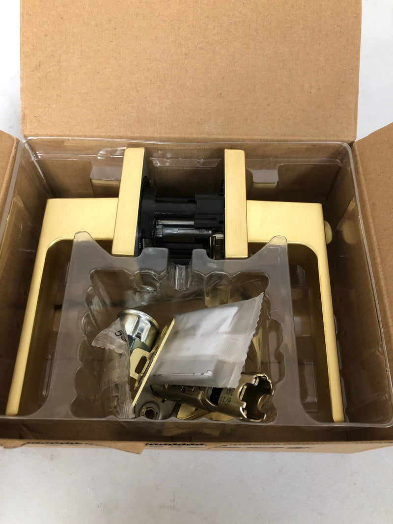 Kwikset 740SAL SQT 4 SMT 6AL RCS Singapore Satin Brass Square Key Entry Door Handle Handle Featuring SmartKey Security