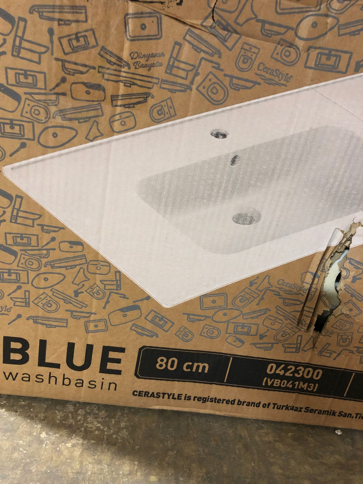 Nameeks CeraStyle 042300-U-One Hole Blue 31-1/2" Rectangular Ceramic Wall Mount / Drop In Bathroom Sink with Overflow and Single Faucet Hole - White