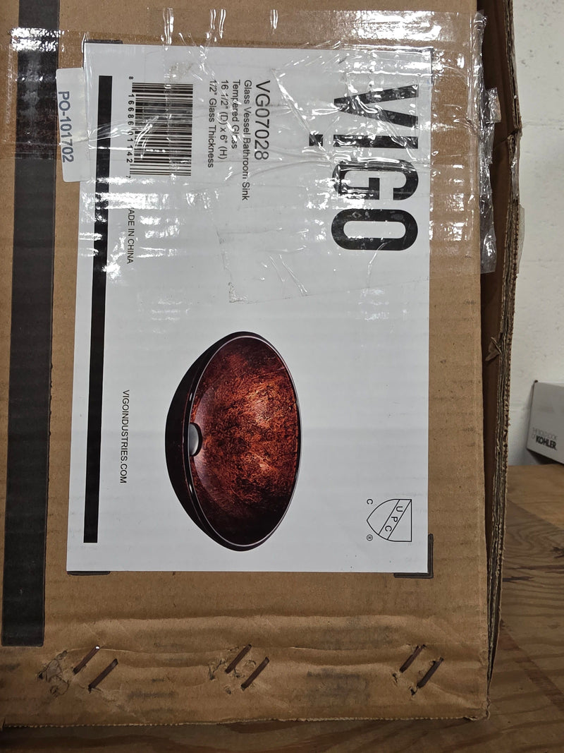 Vigo VG07028 Giovanni 17" L x 17" W x 6" H Circular Glass Vessel Bathroom Sink - Mahogany Moon