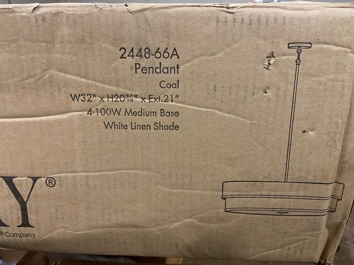 Minka Lavery 2448-66A Cascade 4 Light 32" Wide Pendant with White Linen - Coal