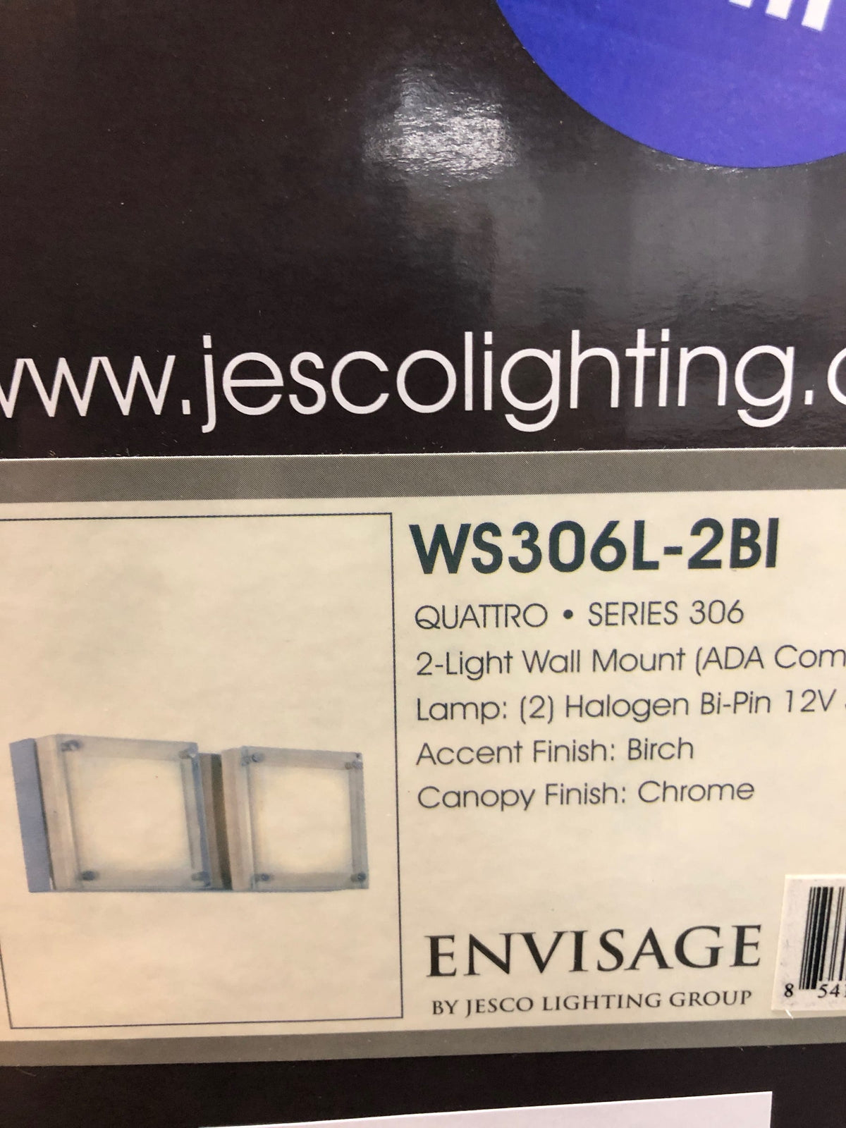 Jesco Lighting WS306L-2BI Quattro 2 Light Wall Sconce - Chrome / Birch