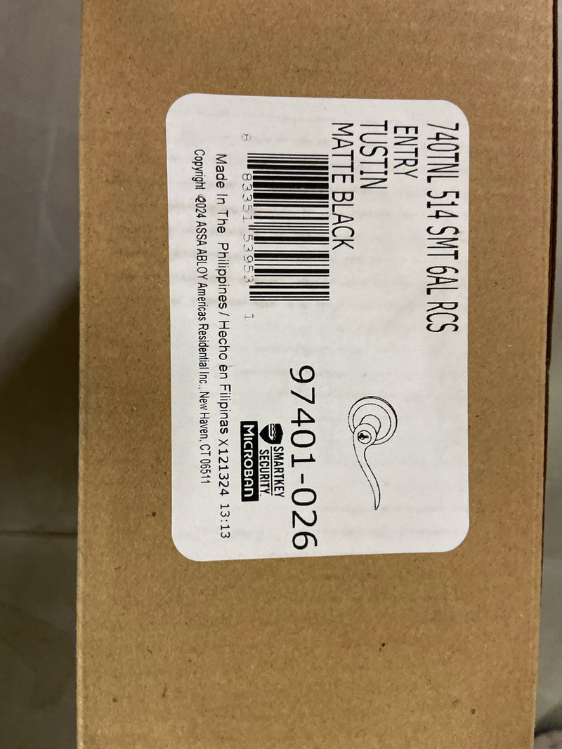 Kwikset 740TNL 514 SMT Tustin Matte Black Keyed Entry Door Handle Featuring SmartKey Security with Microban Antimicrobial Technology