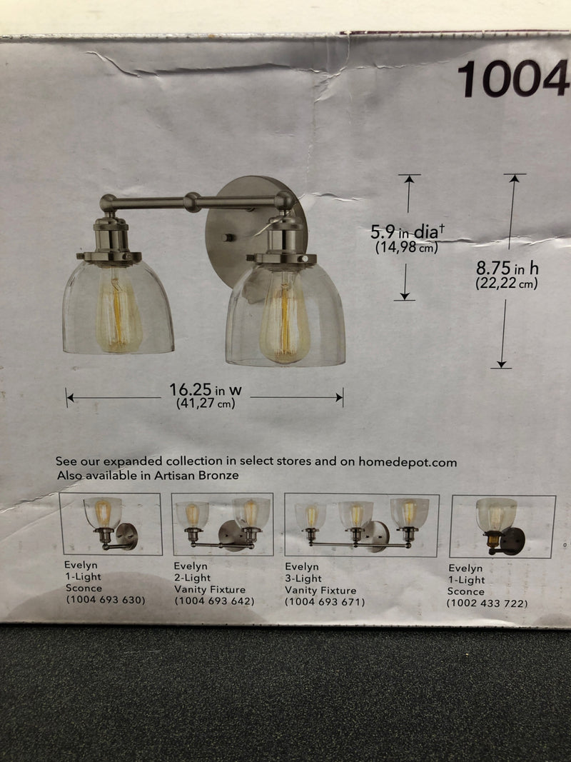 Home decorators collection HB2624-35 Evelyn 16.25 in. 2-Light Brushed Nickel Modern Industrial Bathroom Vanity Light with Clear Glass Shades