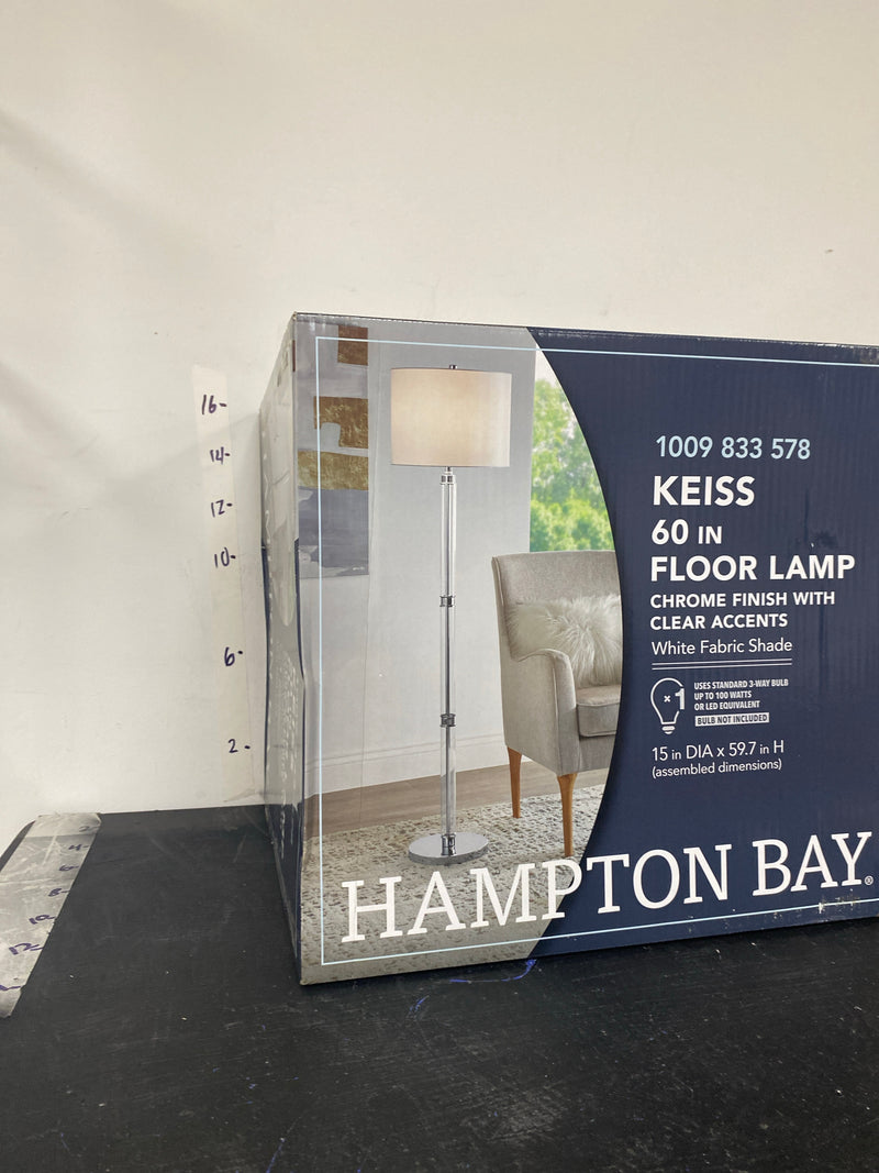 Hampton bay HD8561A3 Keiss 60 in. Chrome and Clear Acrylic Standard Floor Lamp with White Fabric Shade