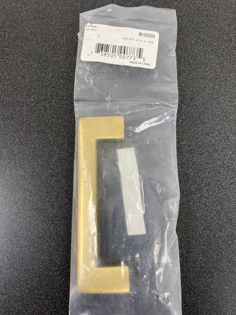 Emtek 86163US4 Trail 4 Inch Center to Center Handle Cabinet Pull - Satin Brass