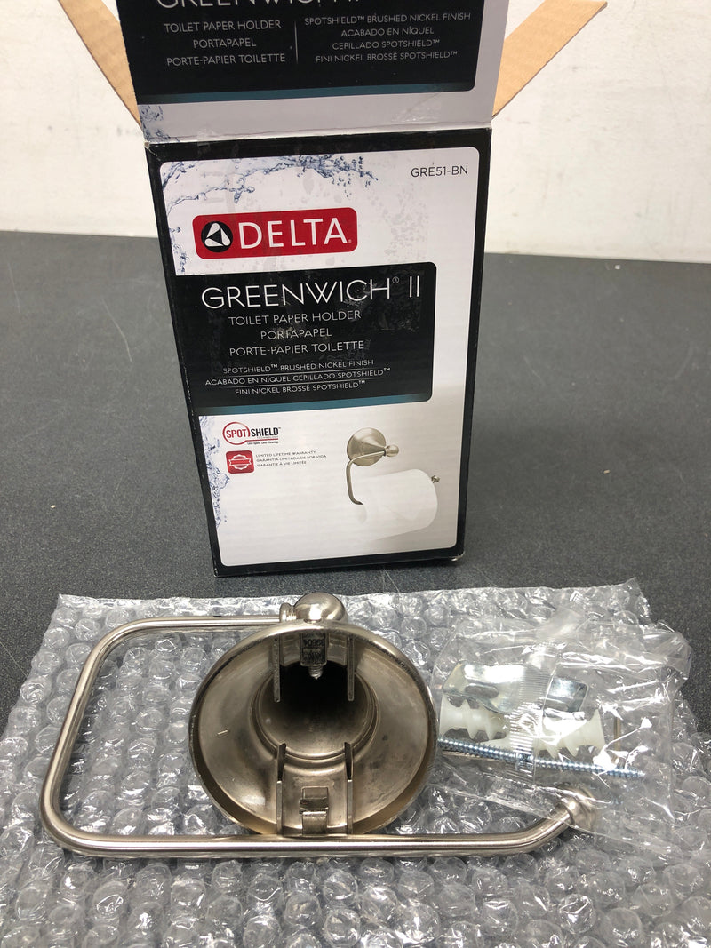 Delta GRE51-BN Greenwich II Wall Mount Open Square Toilet Paper Holder Bath Hardware Accessory in Brushed Nickel
