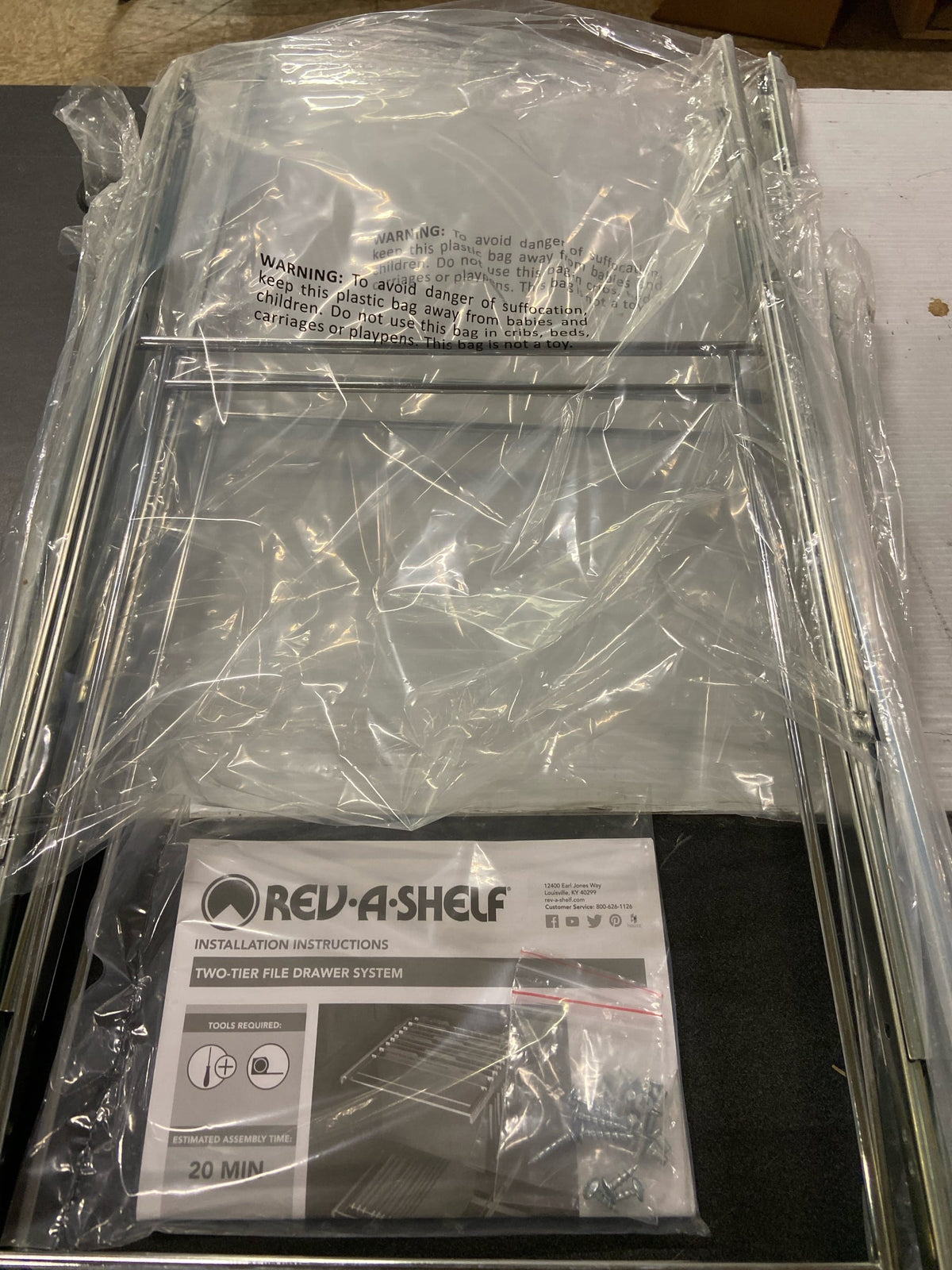 Rev-A-Shelf RAS-FD-KIT Classic 14-3/4"W Two Tier Pull Out File Drawer Filing Kit for Kitchen or Office Cabinet Organization - Chrome